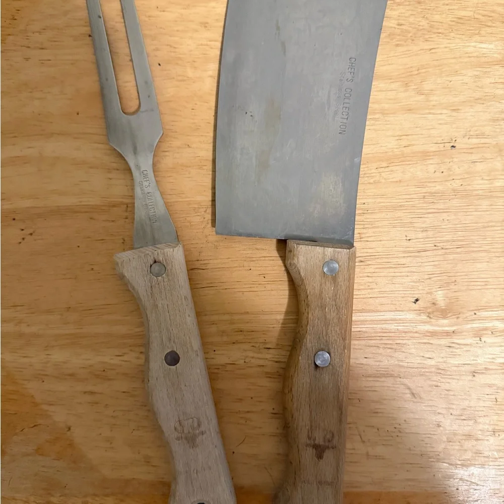 Vintage Chef’s Collection Meat Cleaver & Meat Fork Set Stainless Steel